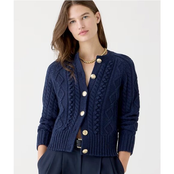 J. Crew Sweaters - NWT J.CREW Cable-Knit Cardigan Sweater Relaxed Fit Lambswool Blend Navy Size S